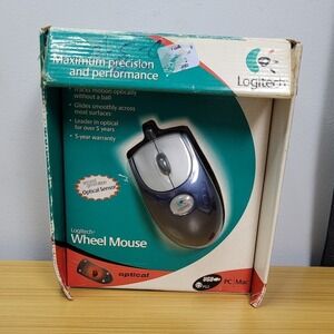Vintage Logitech M-BJ58 Wheel Mouse Optical (Blue) Wired PS/2 & USB